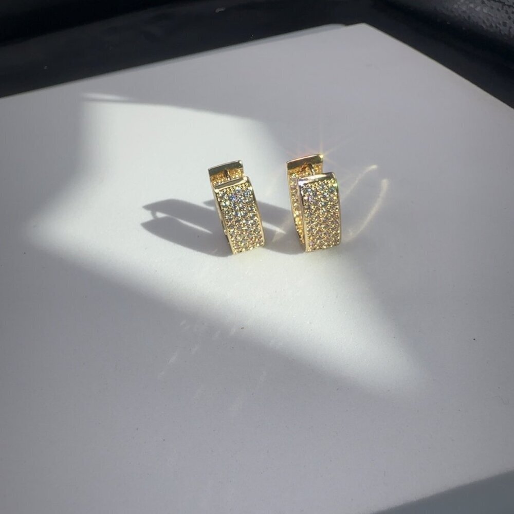 Gold Plated Cubic Zirconia Huggie Hoop Earrings - Picture 5 of 5